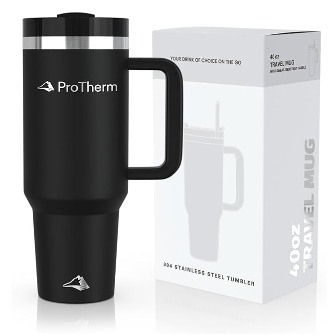 ProTherm Tumbler 40oz 1200ml Insulated Quencher | Insulated Travel/Coffee Mug For Hot & Cold Drinks | Black